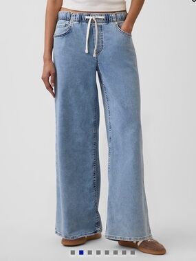 GAP Mid Rise Knit Easy Baggy Indigo Wide-Leg Drawstring Jeans